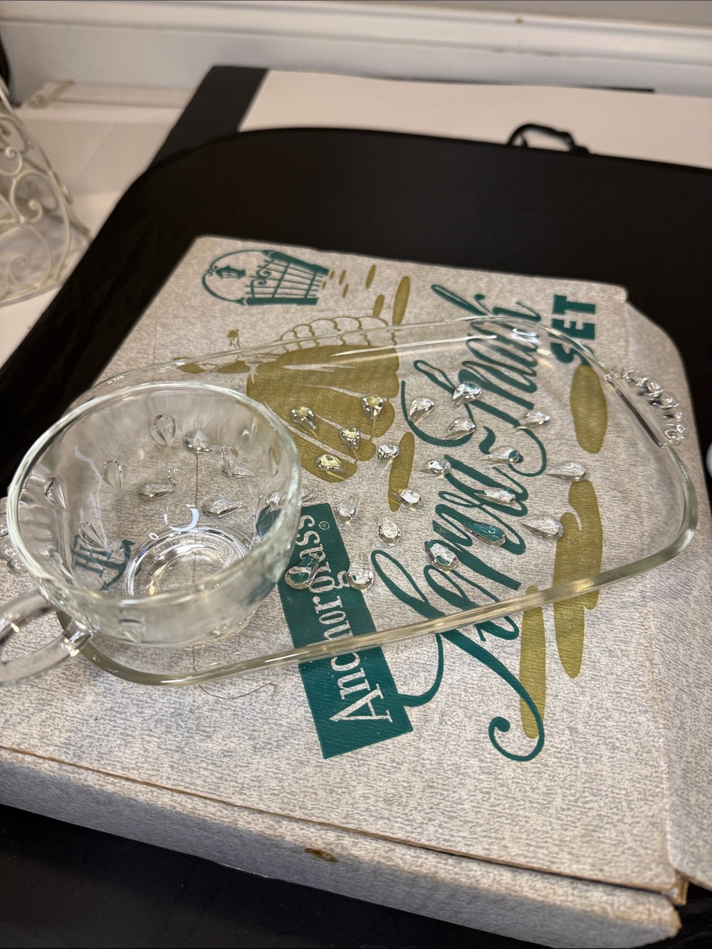 Glass server-snack combo- Clear 1950s Anchorglass vintage antique